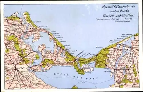 Landkarten Ak Anklam in Mecklenburg Vorpommern, Wanderkarte der Inseln Usedom und Wollin