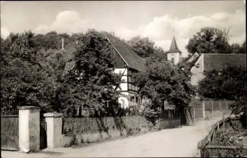 Ak Collm Wermsdorf in Sachsen, Dorfstraße, Kirchturm