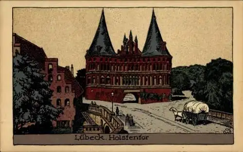 Steindruck Ak Lübeck in Schleswig Holstein, Holstentor