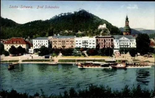 Ak Bad Schandau Sächsische Schweiz, Teilansicht, Salondampfer