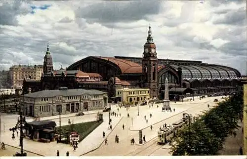 Ak Hamburg Mitte St. Georg, Hauptbahnhof, Straßenbahn, Passanten