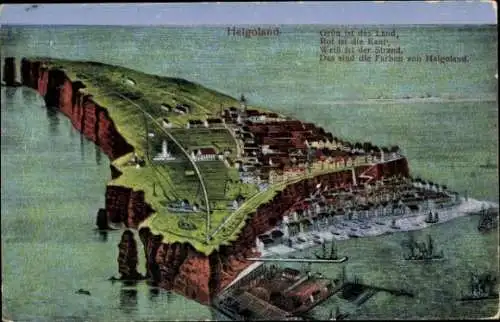 Ak Helgoland, Blick auf die Insel, Häuser, Hafen, Gedicht