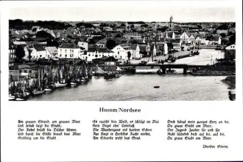 Ak Husum in Nordfriesland, Panorama, Gedicht von Theodor Sturm, Am Grauen Strand