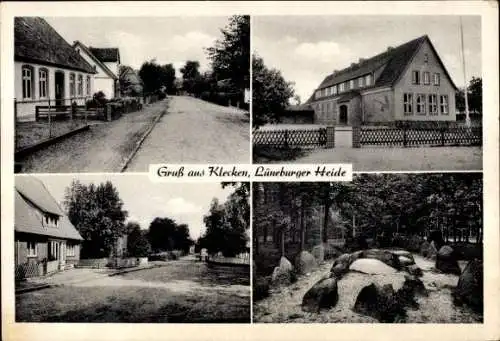 Ak Klecken Rosengarten Lüneburger Heide, Straßenpartien, Schule, Steinansammlung