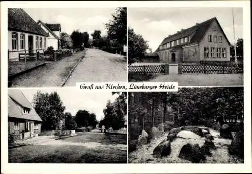 Ak Klecken Rosengarten Lüneburger Heide, Straßenpartien, Schule, Steinansammlung