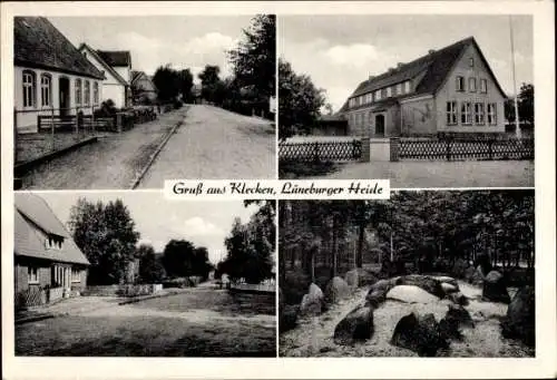 Ak Klecken Rosengarten Lüneburger Heide, Straßenpartien, Schule, Steinansammlung