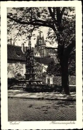 Ak Erfurt in Thüringen, Blick auf den Brunnen am Hermannsplatz, Denkmal