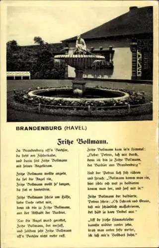 Ak Brandenburg Havel,  Gedicht Fritze Bollmann, Brunnen