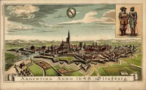 Künstler Litho Straßburg Elsass Bas Rhin, Argentina Anno 1648, Wappen, Soldaten