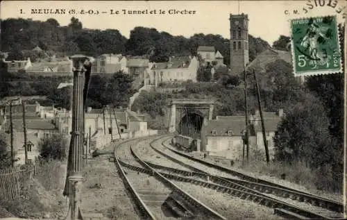 Ak Meulan en Yvelines, Le Tunnel, Le Clocher, Weichens