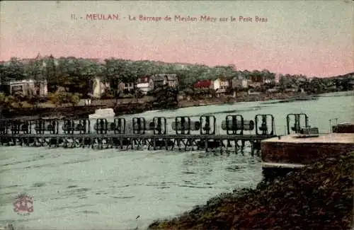 Ak Meulan en Yvelines, Le Barrage de Meulan Mezy sur le Petit Bras, Fluss