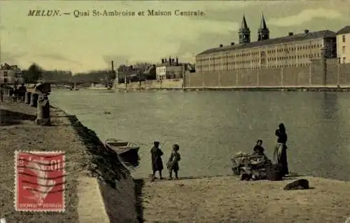 Ak Melun Seine et Marne, Quai Saint-Ambroise et Maison Centrale