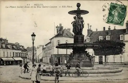 Ak Melun Seine et Marne, La Place Saint Jean et la Rue Saint Liesne