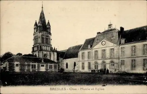 Ak Bresles Oise, Mairie, Kirche