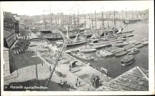 Ak Marseille Bouches du Rhône, Quai de Rive Neuve, Schiffe