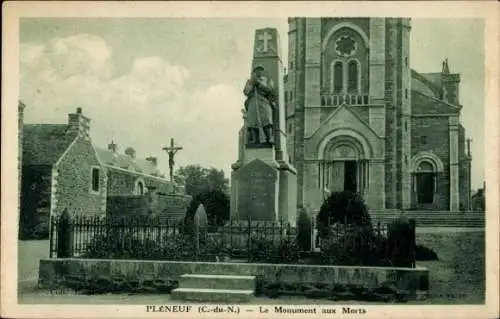 Ak Pleneuf Côtes d’Armor, Monument aux Morts, Kirche