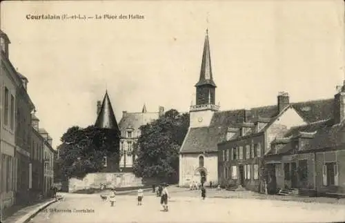 Ak Courtalain Eure-et-Loir, Place des Halles