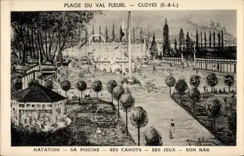 Ak Cloyes sur le Loir Eure et Loir, Plage du val fleuri