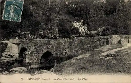 Ak Crozant Creuse, Pont Charraud, Kutsche