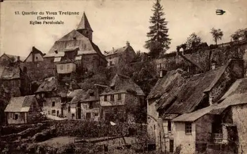 Ak Treignac Corrèze, Quartier du Vieux, Eglise Paroissiale