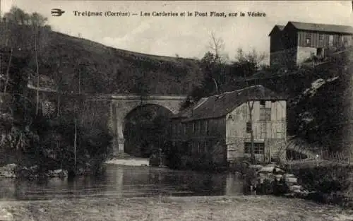 Ak Treignac Corrèze, Les Carderies, Pont Finot, sur la Vezere