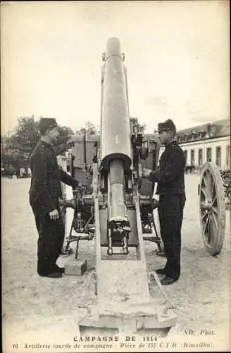 Ak Mailly le Camp Aube, Canon de 155 long, Soldaten