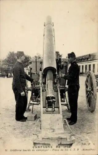 Ak Mailly le Camp Aube, Canon de 155 long, Soldaten