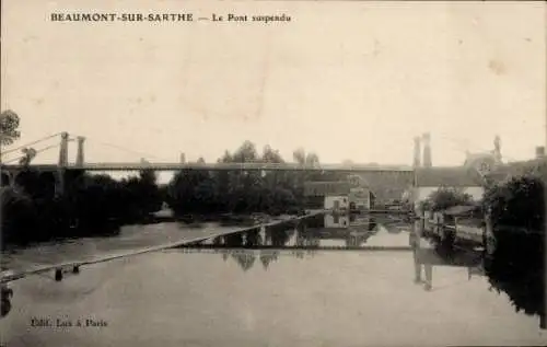 Ak Beaumont Sarthe, Die Hängebrücke