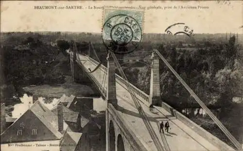 Ak Beaumont-Sarthe, Neue Hängebrücke, Gesamtansicht