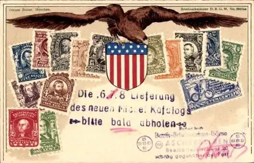 Briefmarken Wappen Ak USA, Amerikanische Fahne, Adler