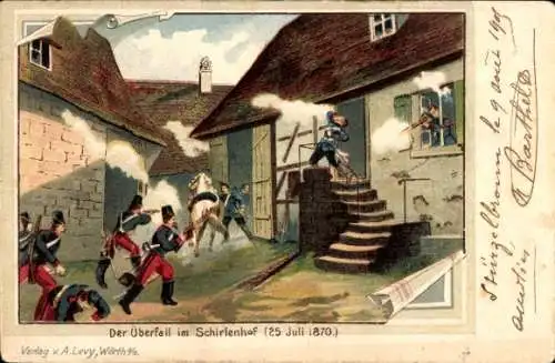 Künstler Ak Der Überfall im Schirlenhof 25 07 1870, Deutsch Französischer Krieg