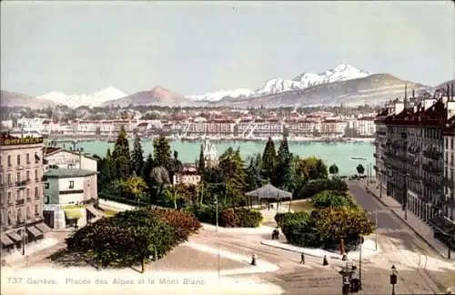 Ak Genf Stadt Schweiz, Places des Alpes et le Mont Blanc