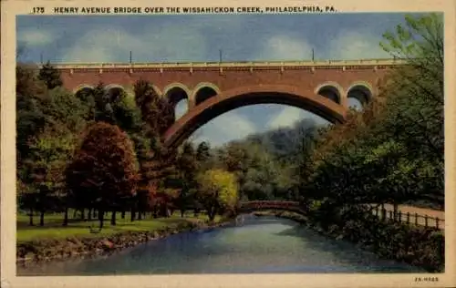 Ak Philadelphia Pennsylvania USA, Henry Avenue Bridge über den Wissahickon Creek