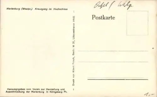 Ak Malbork Marienburg Westpreußen, Kreuzgang im Hochschloss
