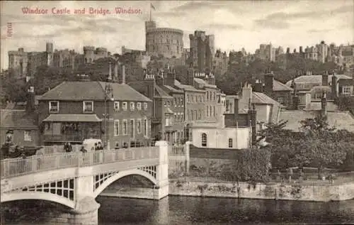 Ak Windsor, Berkshire, England, Schloss Windsor und Brücke