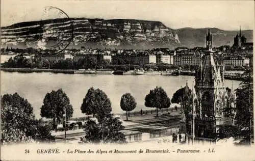 Ak Genf Genf Schweiz, Place des Alpes, Brunswick Monument