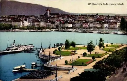 Ak Genève Genf Schweiz, Hafen, Totale