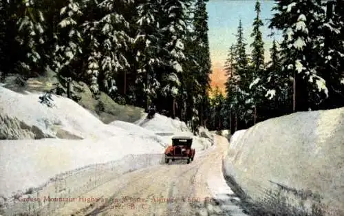 Ak Vancouver British Columbia Kanada, Mountain Highway im Winter, Auto