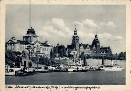 Ak Szczecin Stettin Pommern, Hakenterrasse, Museum, Regierungsgebäude