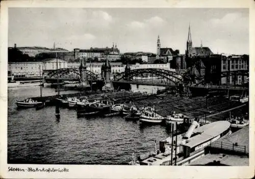 Ak Szczecin Stettin Pommern, Bahnhofsbrücke