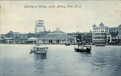 Ak New York City USA, Asbury Park, Bootfahren auf dem Wesley Lake