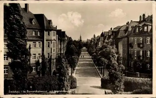 Ak Pölbitz Zwickau in Sachsen, Bismarckstraße mit Marienkirche