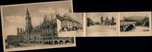 Leporello Ak München, Marienplatz mit Rathaus u. Frauenkirche, Odeonplatz, Hofbräuhaus