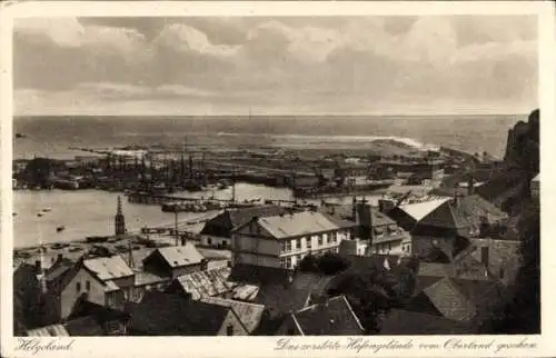 Ak Helgoland in Schleswig Holstein, Blick auf zerstörtes Hafengelände vom Oberland aus