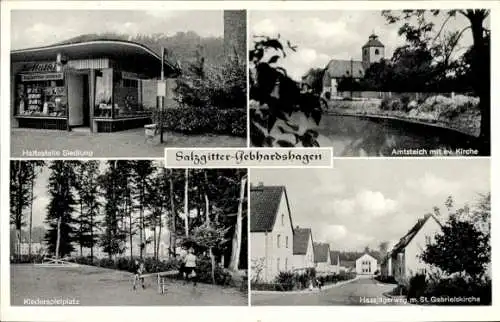 Ak Gebhardshagen Salzgitter Niedersachsen, Haltestelle Siedlung, Hassjägerweg, St. Gabrielskirche