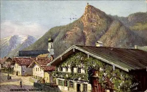 Künstler Ak Oberammergau in Oberbayerrn, Gipfelkreuz, St. Peter und Paul Kirche