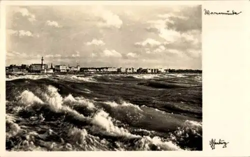 Ak Ostseebad Warnemünde Rostock, tobendes Meer, Fotograf Karl Eschenburg