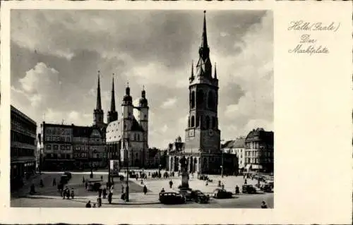 Ak Halle an der Saale, Blick auf den Marktplatz, Roter Turm, Marktkirche