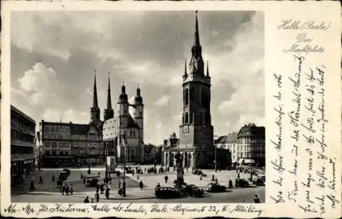 Ak Halle an der Saale, Blick auf den Marktplatz, Roter Turm, Marktkirche