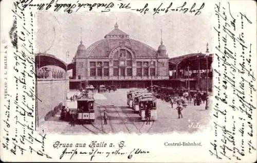 Ak Halle Saale, Straßenbahn Haltestelle, Bahnhof